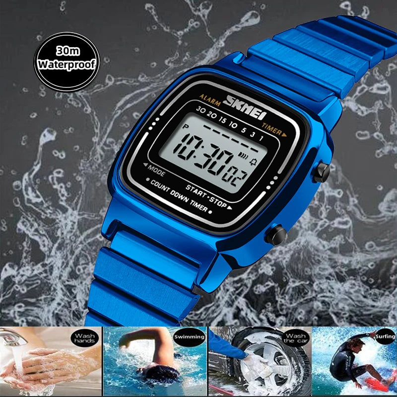 Women Bracelet Dress Watches Luxury Brand Stainless Steel Strap Fashion Waterproof Digital Chronograph Wristwatch