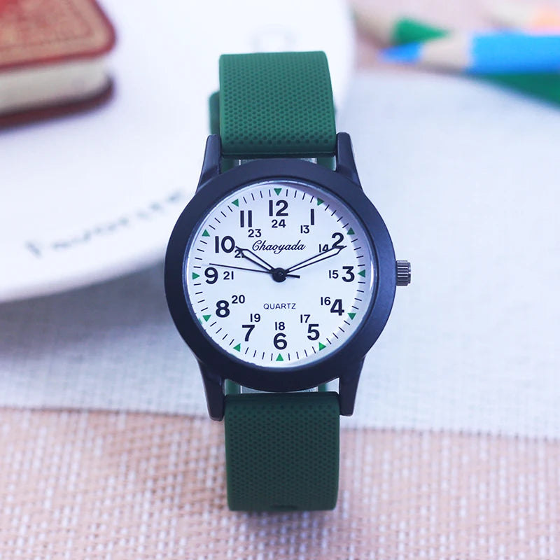 New Style Children Boys Girls Simple 24 Hours Luminous Hands Sports Silicone Strap Watches Jelly Colors Quartz Wristwatches
