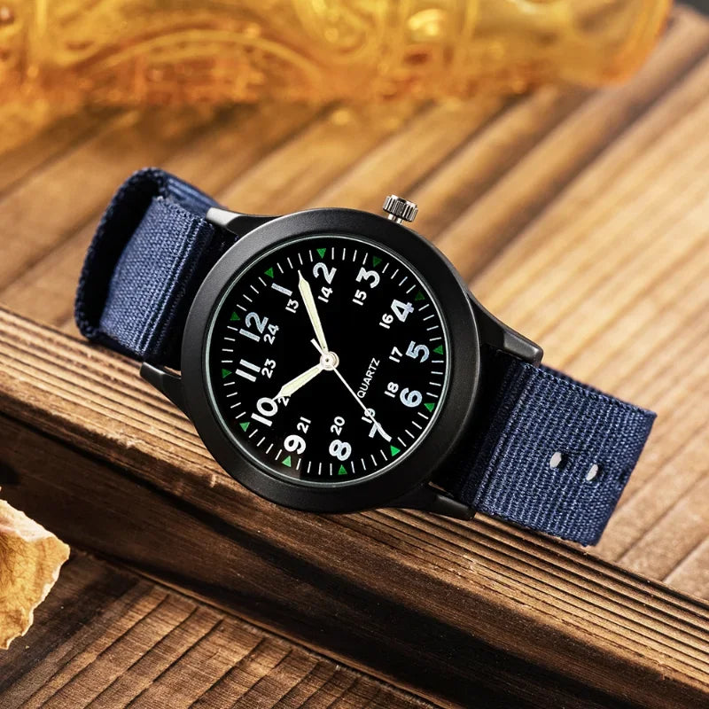 Children Boys Girls 24hours Canvas Luminous Pointer Quartz Wristwatches Kids Students Waterproof Watches for Girls Boys