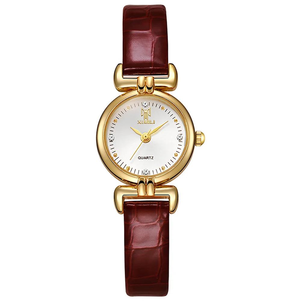Ladies Fashion 2025 New Small Simple Diamonds Quartz Watch Business White Leather Women's Dress Clock Gift Wristwatch