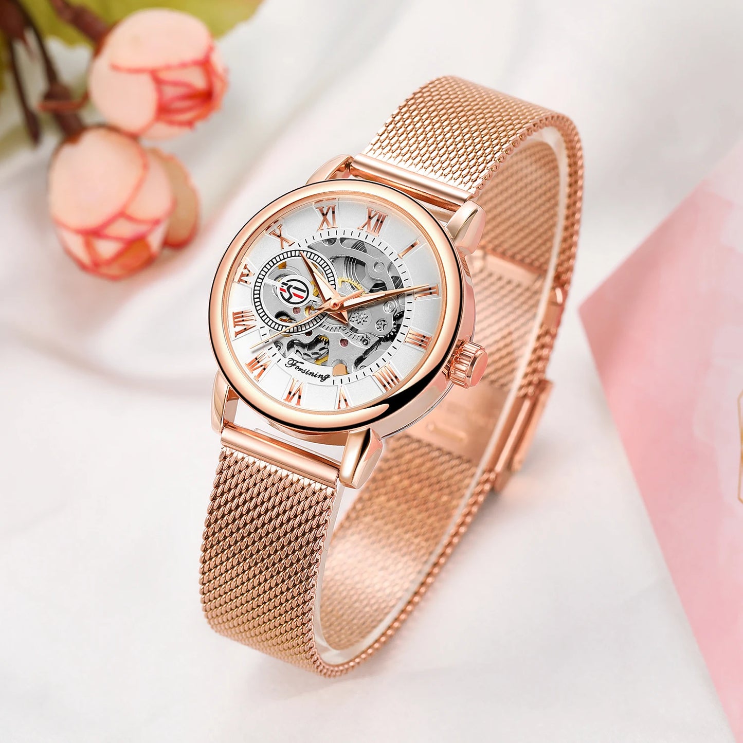 2024 High End Luxury Brands Steel Skeleton Mechanical Woman Watch Ladies Watches Stainless Steel Fashion Women's Wristwatch