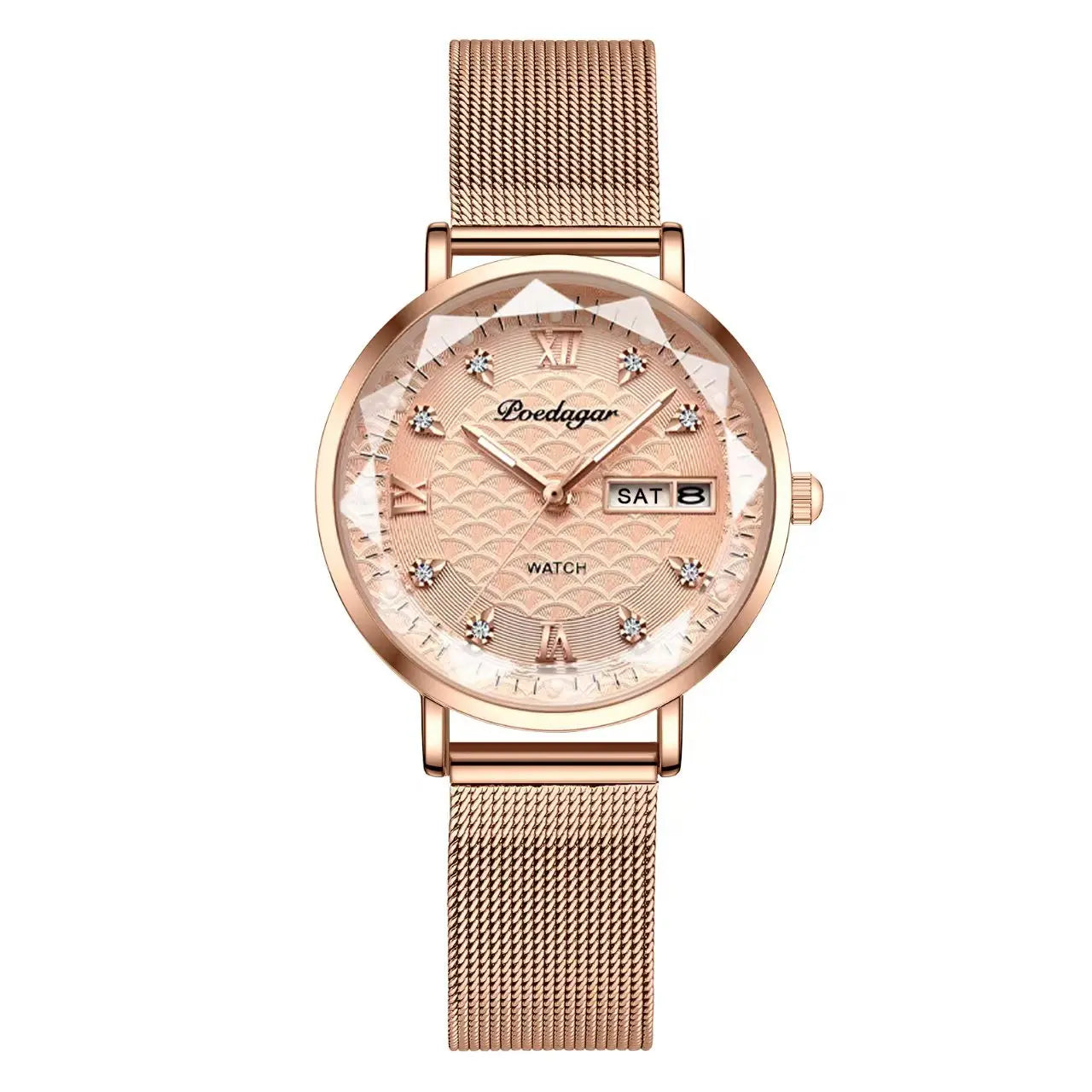POEDAGAR Original Luxury Women Watch Week Date Waterproof Luminous Stainless Steel Woman Watches Simple Trendy Ladies Wristwatch