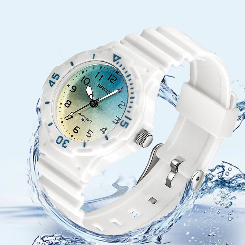 Kids Watch Fashion Trend Outdoor Sports Fresh 50M Waterproof PU Soft Female Middle School Student Youth Clock Watches