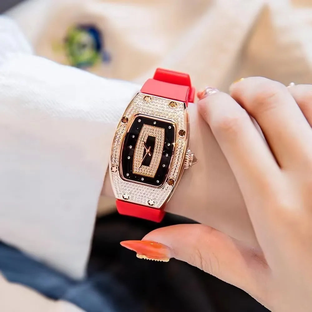 Top New Fashion Women Luxury Tonneau Watches Womens Crystal Silicone Jelly Quartz Watch Gift Relogio Feminino Ladies Wristwatch