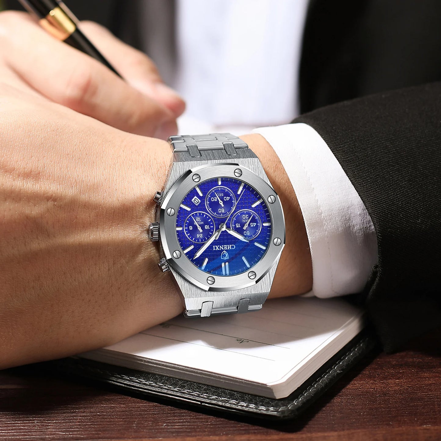 Luxury Business Man Watch High Quality Chronograph Moon Phase Quartz Watches Original Waterproof Clock Male