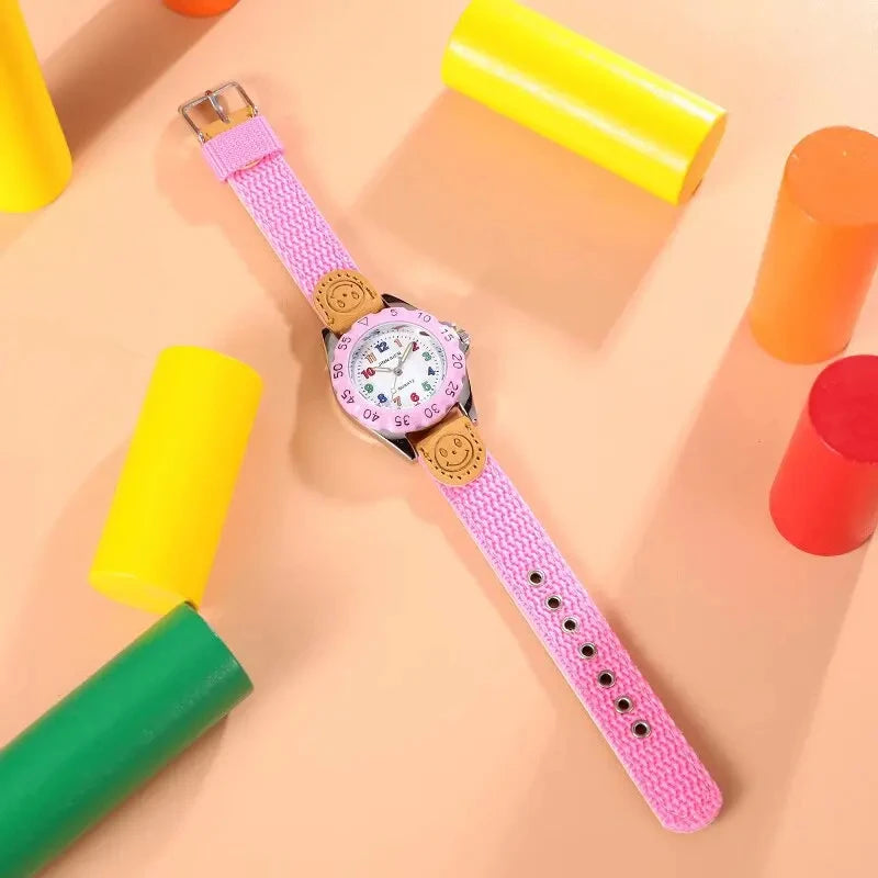 Cute Boys Girls Quartz Watch Kids Children's Fabric Strap Student Time Clock Wristwatch Colorful Number Dial birthday Gifts