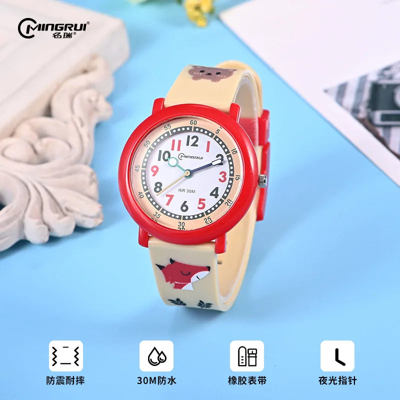 Kids Watch Cute Dolphin Cartoon Quartz Waterproof Silent Outdoor Sports Glow Rubber Boys' Watch Girls' Watch Childhood Clock