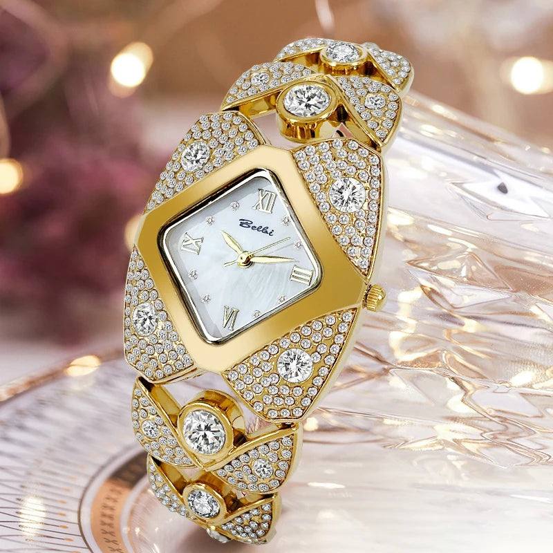 Unique Design Gold Women Bracelet Watches 2025 New Luxury Brand Wrist Watches For Ladies Full Steel Women Quartz Wristwatches