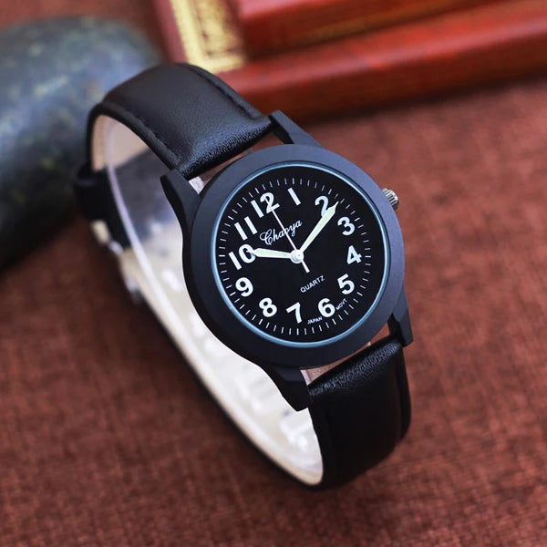 2024 new simple fashion leather strap watches for woman man children boys young students 12hours quartz waterproof watches clock