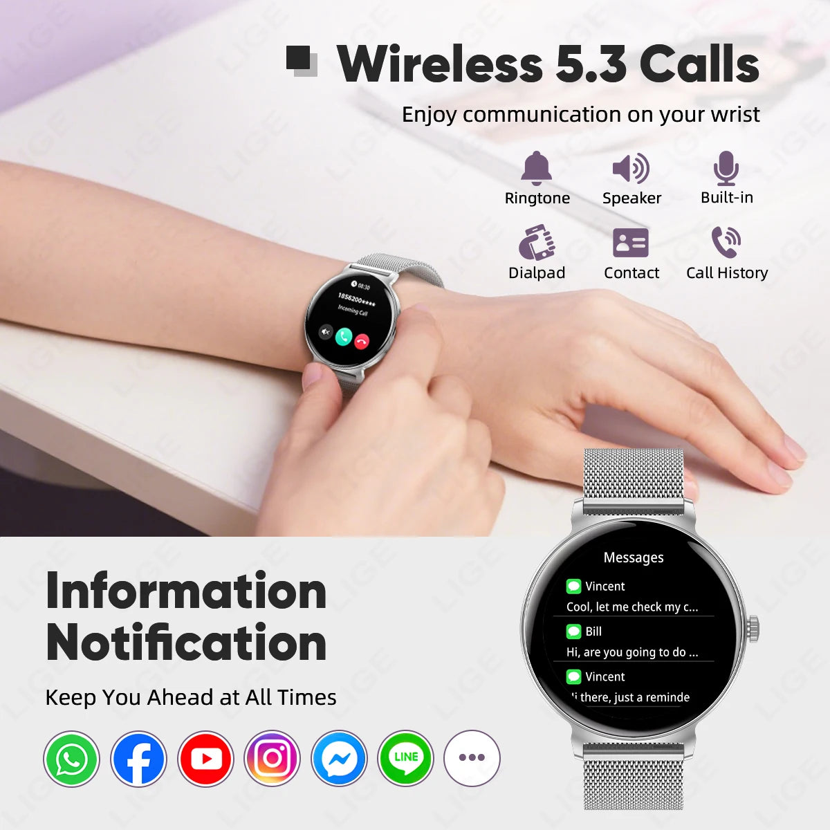 Fashion 1.27inch AMOLED Women's Smart Watch Always Display Time Smartwatch Ladies Heart Rate Monitor BT Call Waterproof Bracelet