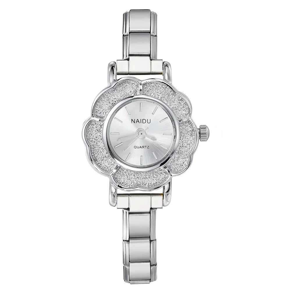 Women's Quartz Watches with Zirconia Flower Inlay Luxury Chic Design Stainless Steel Strap  Party Birthday Gift for Her