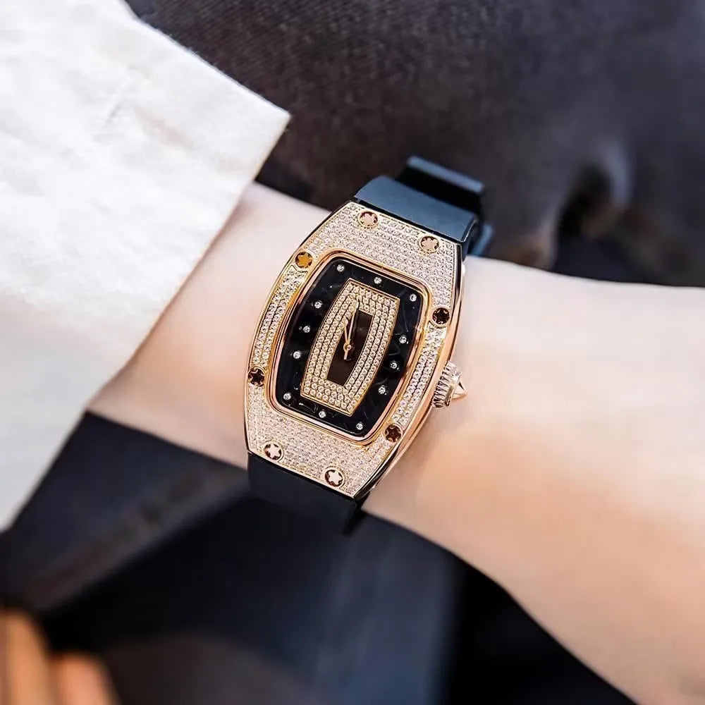 Top New Fashion Women Luxury Tonneau Watches Womens Crystal Silicone Jelly Quartz Watch Gift Relogio Feminino Ladies Wristwatch