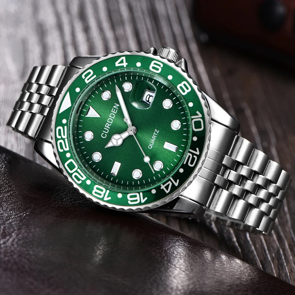 Design CURDDEN Brand Watches For Men Fashion Full Stainless Steel Golden Date Quartz Watch