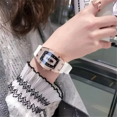 Top New Fashion Women Luxury Tonneau Watches Womens Crystal Silicone Jelly Quartz Watch Gift Relogio Feminino Ladies Wristwatch