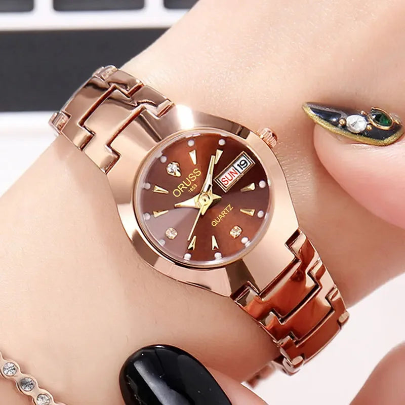 Casual Womens Quartz Watches Luxury Fashion Wristwatch Stainless Steel Date Week 30M Waterproof Womens Wristwatch