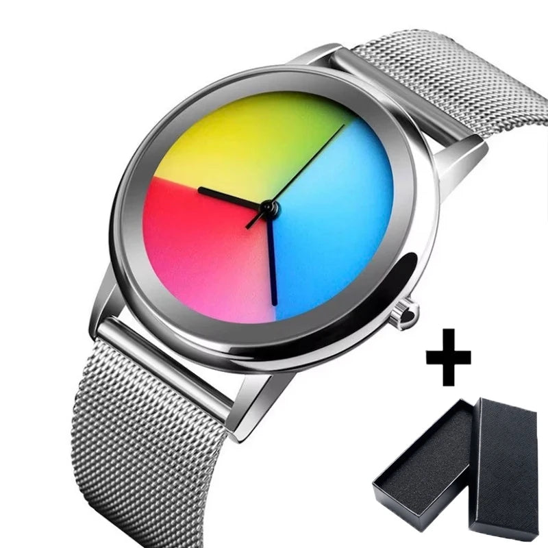 Women Watch Fashion Casual Colorful Changing Dial Quartz Wriswatch Simple Ultrathin Steel Lady Watches Special Gift