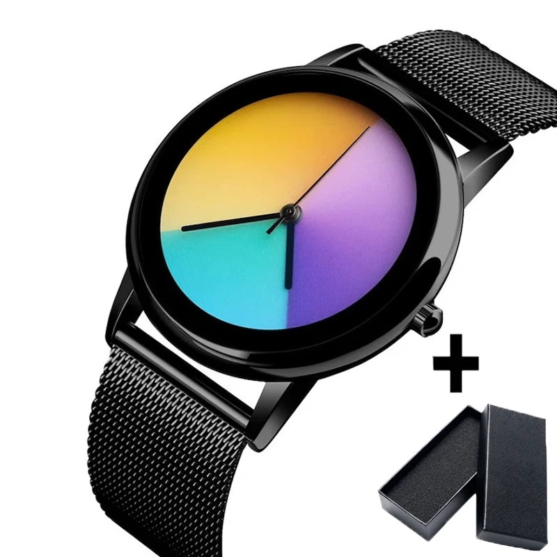 Women Watch Fashion Casual Colorful Changing Dial Quartz Wriswatch Simple Ultrathin Steel Lady Watches Special Gift