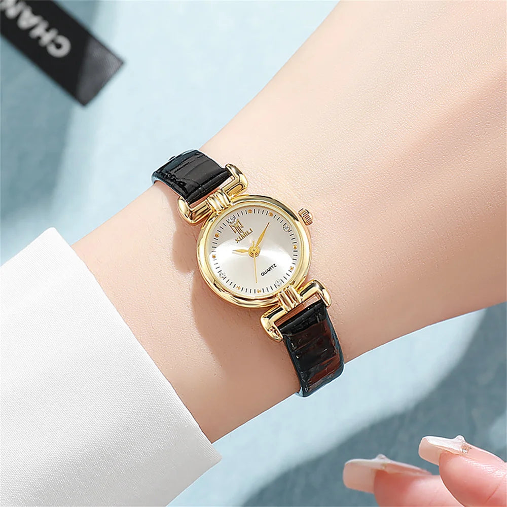Ladies Fashion 2025 New Small Simple Diamonds Quartz Watch Business White Leather Women's Dress Clock Gift Wristwatch