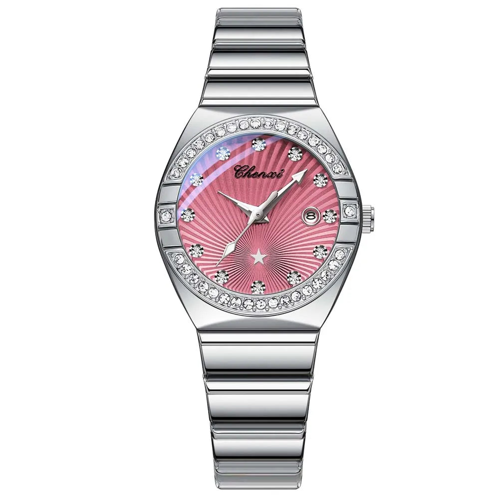 New Women Watch Round Quartz Diamond-Studded Wristwatch Date Luminous Waterproof Stainless Steel Watch Ladies Gift Relojes Para