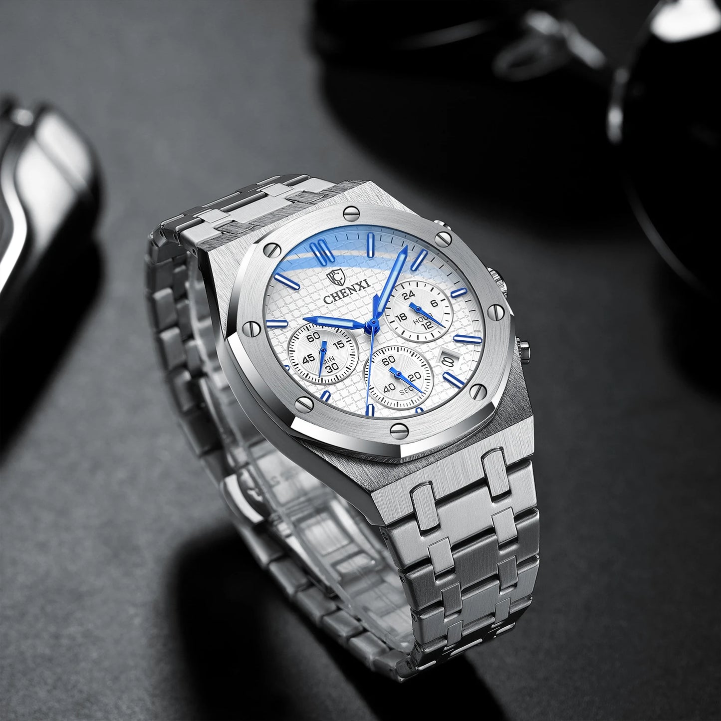 Luxury Business Man Watch High Quality Chronograph Moon Phase Quartz Watches Original Waterproof Clock Male