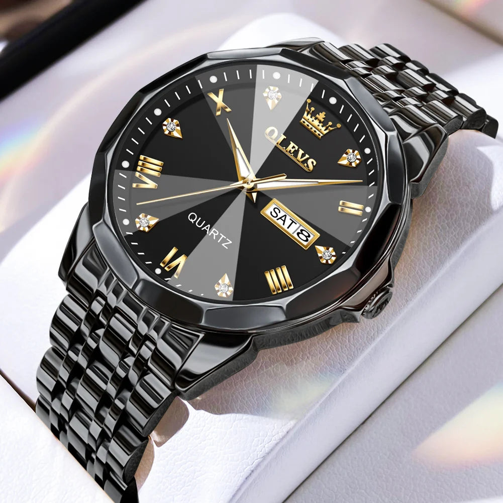 OLEVS New Watch for Men Original Quartz Waterproof Male Wristwatch Gold Stainless Steel Strap High-end Luxury Man Watch Clock
