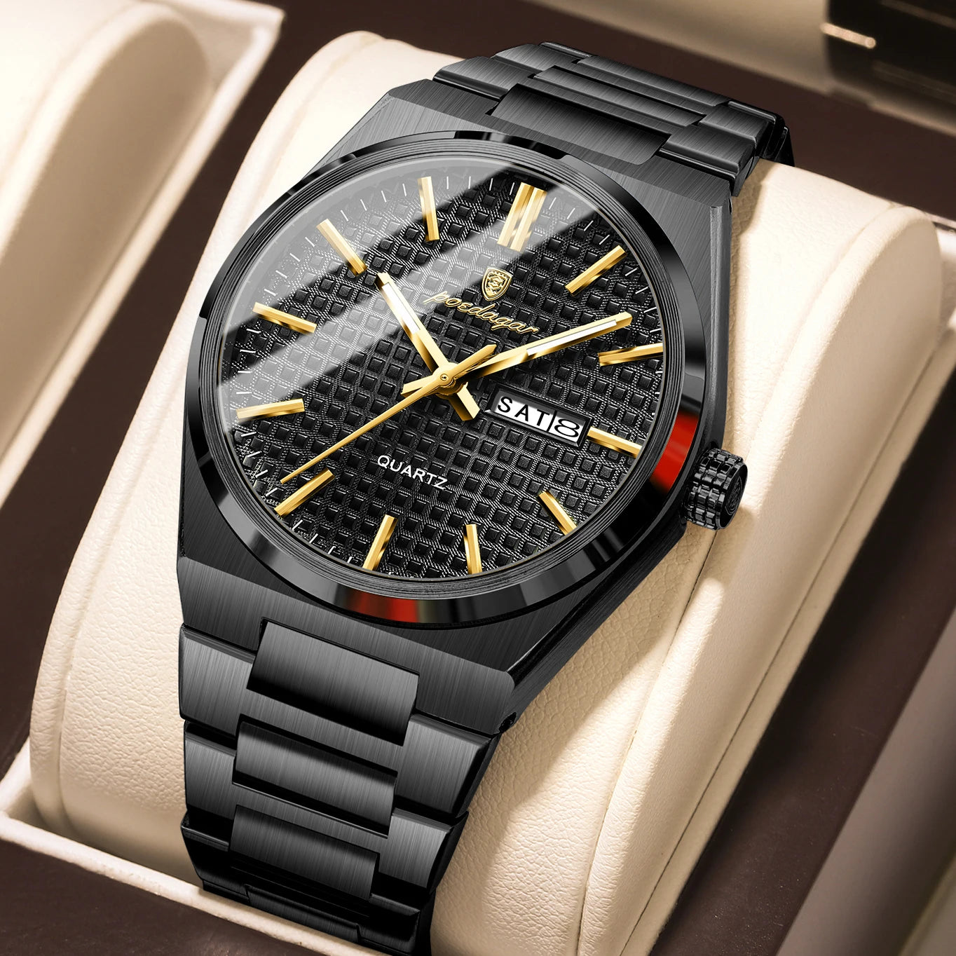 POEDAGAR Luxury Men Watch Date Week Waterproof Luminous Stainless Steel Watch For Man Casual Quartz Men's Watches Male Sport+Box