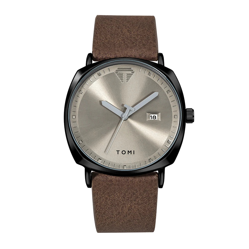 TOMI Men's Watch Minimalist Fashion Sports Watch Calendar Leather Casual Quartz Watch
