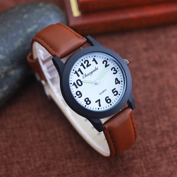 2024 new simple fashion leather strap watches for woman man children boys young students 12hours quartz waterproof watches clock