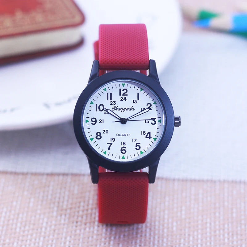 New Style Children Boys Girls Simple 24 Hours Luminous Hands Sports Silicone Strap Watches Jelly Colors Quartz Wristwatches