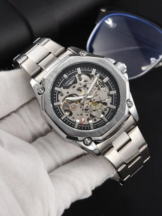 LONGLUX Men automatic mechanical watch luxury watches waterproof skeleton sport style fashion wholesale stainless steel gift