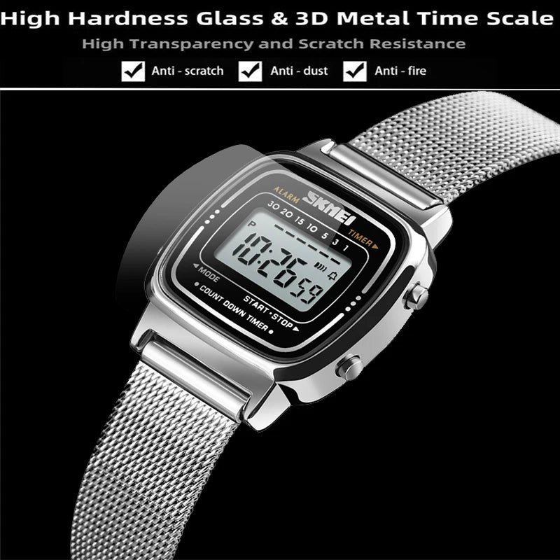 Women Bracelet Dress Watches Luxury Brand Stainless Steel Strap Fashion Waterproof Digital Chronograph Wristwatch