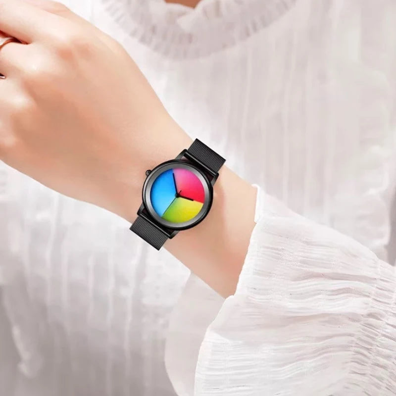 Women Watch Fashion Casual Colorful Changing Dial Quartz Wriswatch Simple Ultrathin Steel Lady Watches Special Gift