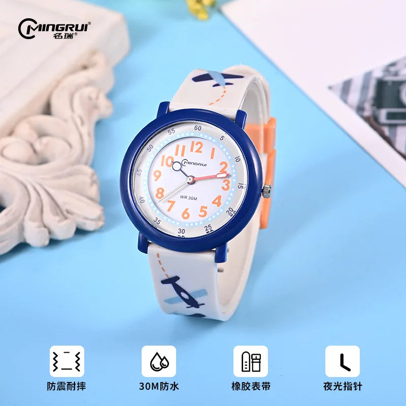 Kids Watch Cute Dolphin Cartoon Quartz Waterproof Silent Outdoor Sports Glow Rubber Boys' Watch Girls' Watch Childhood Clock