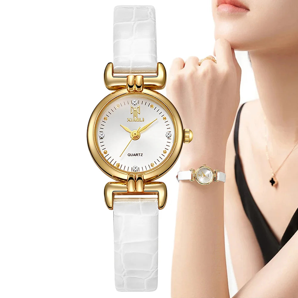 Ladies Fashion 2025 New Small Simple Diamonds Quartz Watch Business White Leather Women's Dress Clock Gift Wristwatch