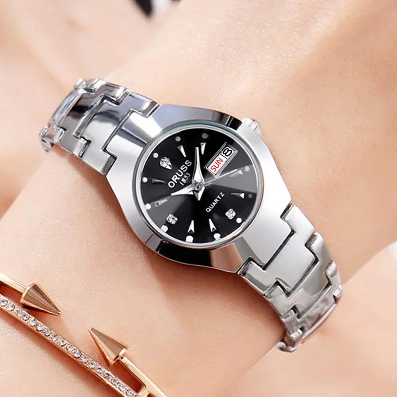 Casual Womens Quartz Watches Luxury Fashion Wristwatch Stainless Steel Date Week 30M Waterproof Womens Wristwatch
