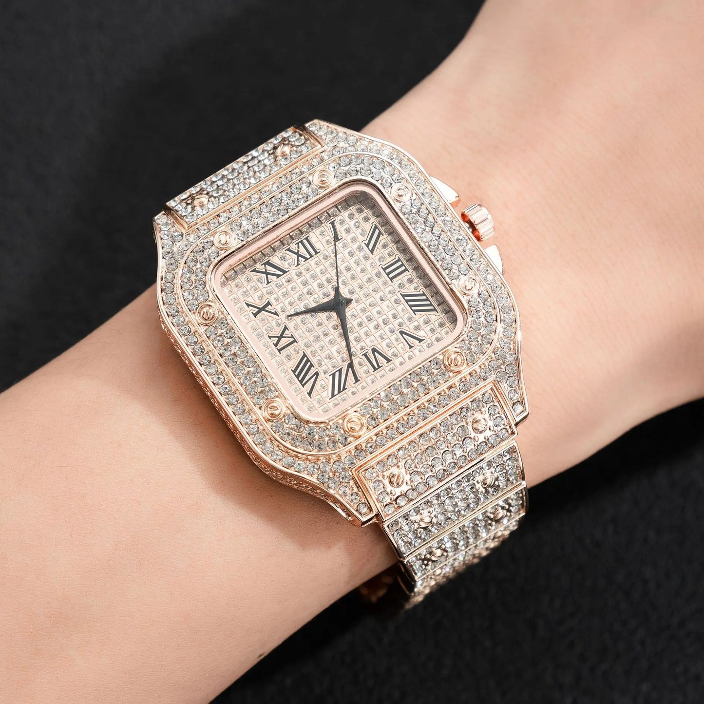 Watch For Men Luxury Gold Square Diamond Full Sky Star Male's Clock Watches Steel Band Quartz Wristwatch