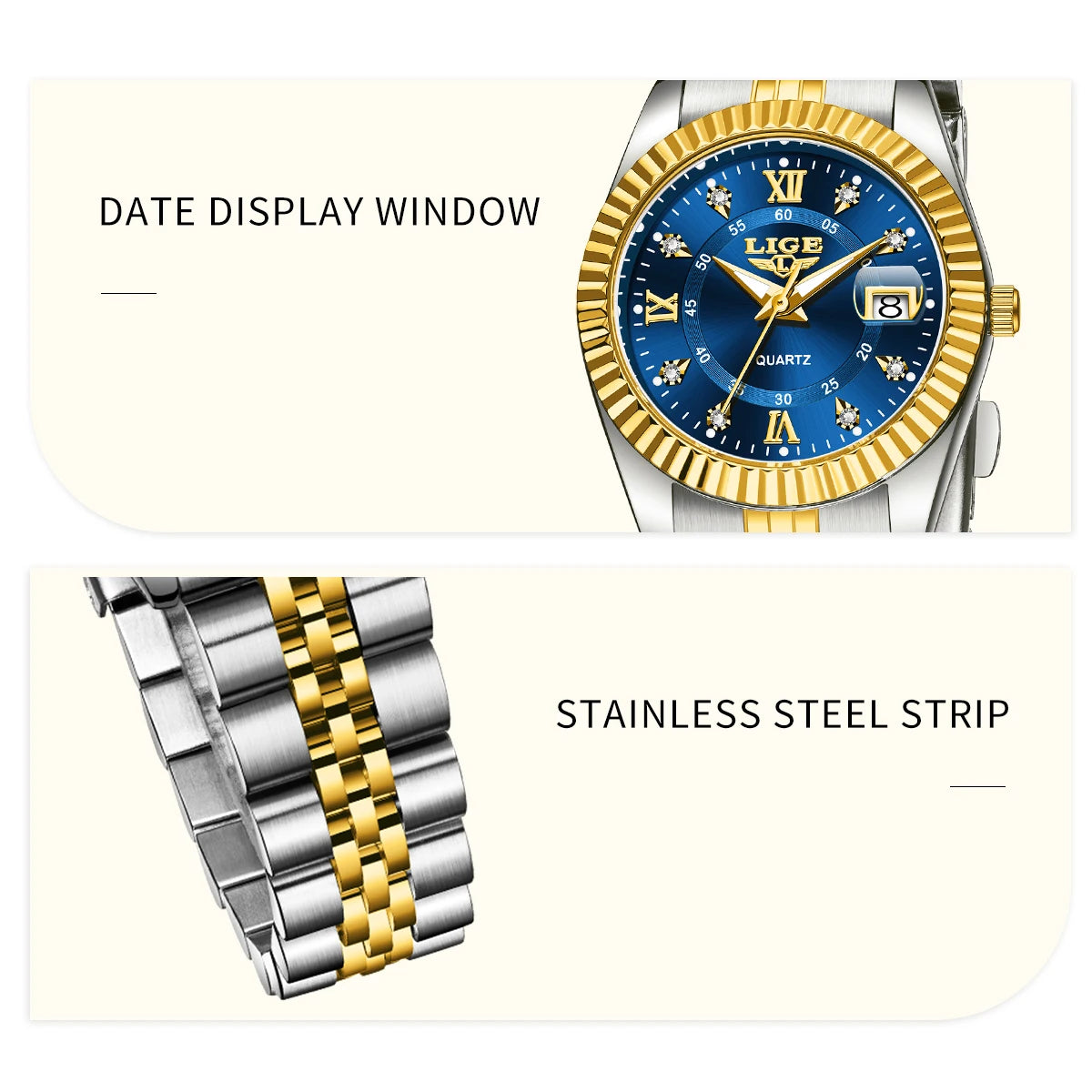 LIGE Fashion Woman Watch Stainless Steel Waterproof Auto Date Elegant Ladies Wristwatch Luxury Original Quartz Watch for Women