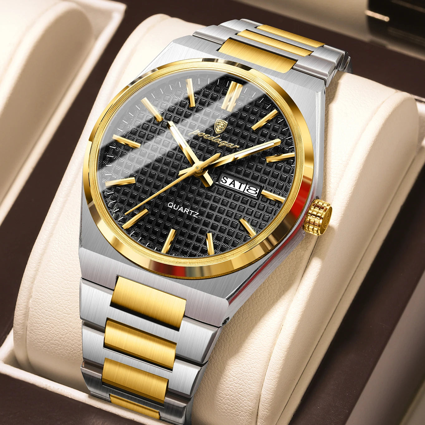 POEDAGAR Luxury Men Watch Date Week Waterproof Luminous Stainless Steel Watch For Man Casual Quartz Men's Watches Male Sport+Box