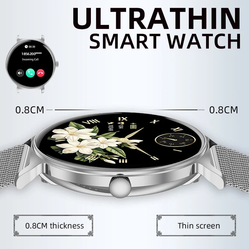 Fashion 1.27inch AMOLED Women's Smart Watch Always Display Time Smartwatch Ladies Heart Rate Monitor BT Call Waterproof Bracelet