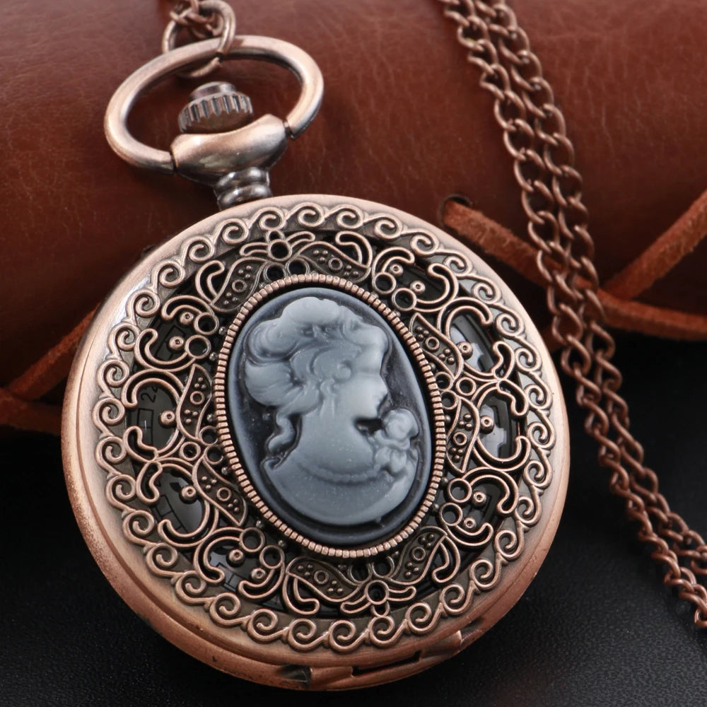Gold Diamond Luxury Emerald Gem Pocket Watch Necklace Digital Pendant Chain Clock Fashion Sculpture Women's Men's Gift