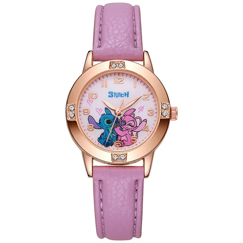 Disney Children's Watches Cute Cartoon Stitch Imitation Diamond Belt Student Quartz Watch Simple and Exquisite Gift