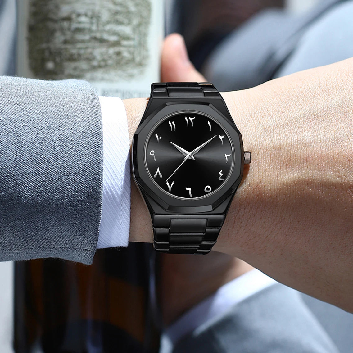 Modern Minimalist Personality Creative All-black Men's Watch Arabic Digital Sports Leisure Quartz Watch Unique Design Watch 2025