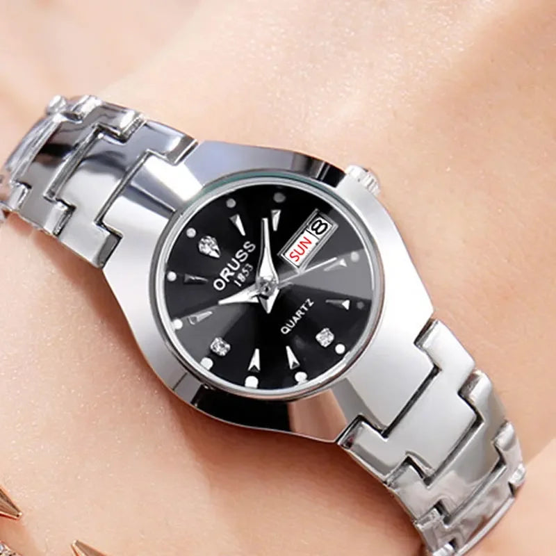 Casual Womens Quartz Watches Luxury Fashion Wristwatch Stainless Steel Date Week 30M Waterproof Womens Wristwatch