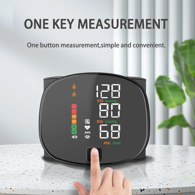 Digital Wrist Blood Pressure Meter Automatic Voice Tonometer Heart Rate Monitor Smart Touch LCD Screen Charge Sphygmomanometer