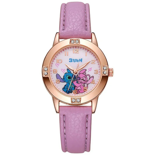Disney Children's Watches Cute Cartoon Stitch Imitation Diamond Belt Student Quartz Watch Simple and Exquisite Gift