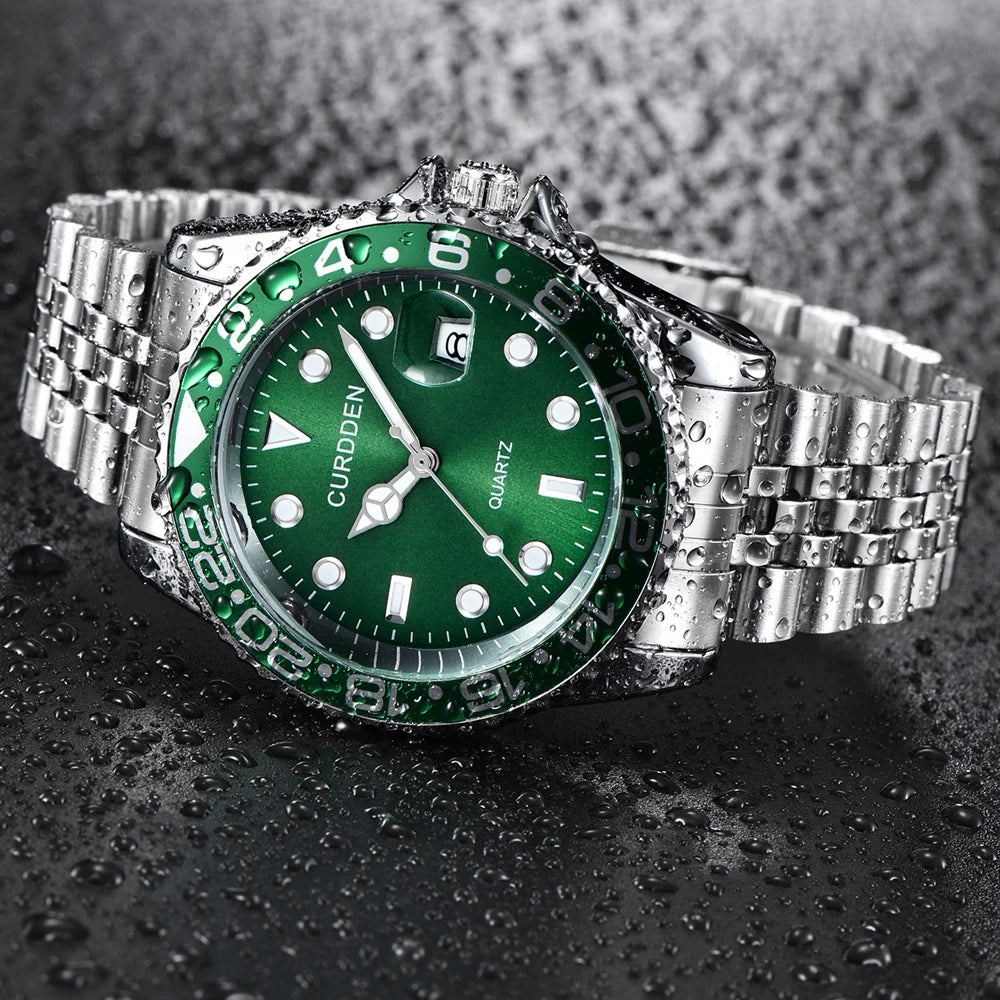 Design CURDDEN Brand Watches For Men Fashion Full Stainless Steel Golden Date Quartz Watch