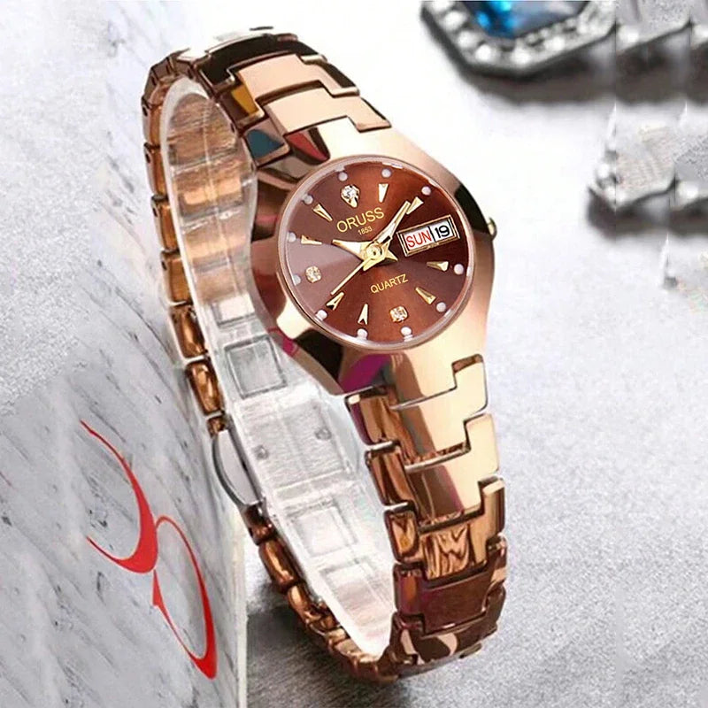 Casual Womens Quartz Watches Luxury Fashion Wristwatch Stainless Steel Date Week 30M Waterproof Womens Wristwatch